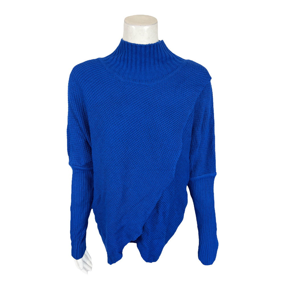 Truth + Style Women's Knit Cross Over Funnel Neck Sweater Cobalt XX-Small Size